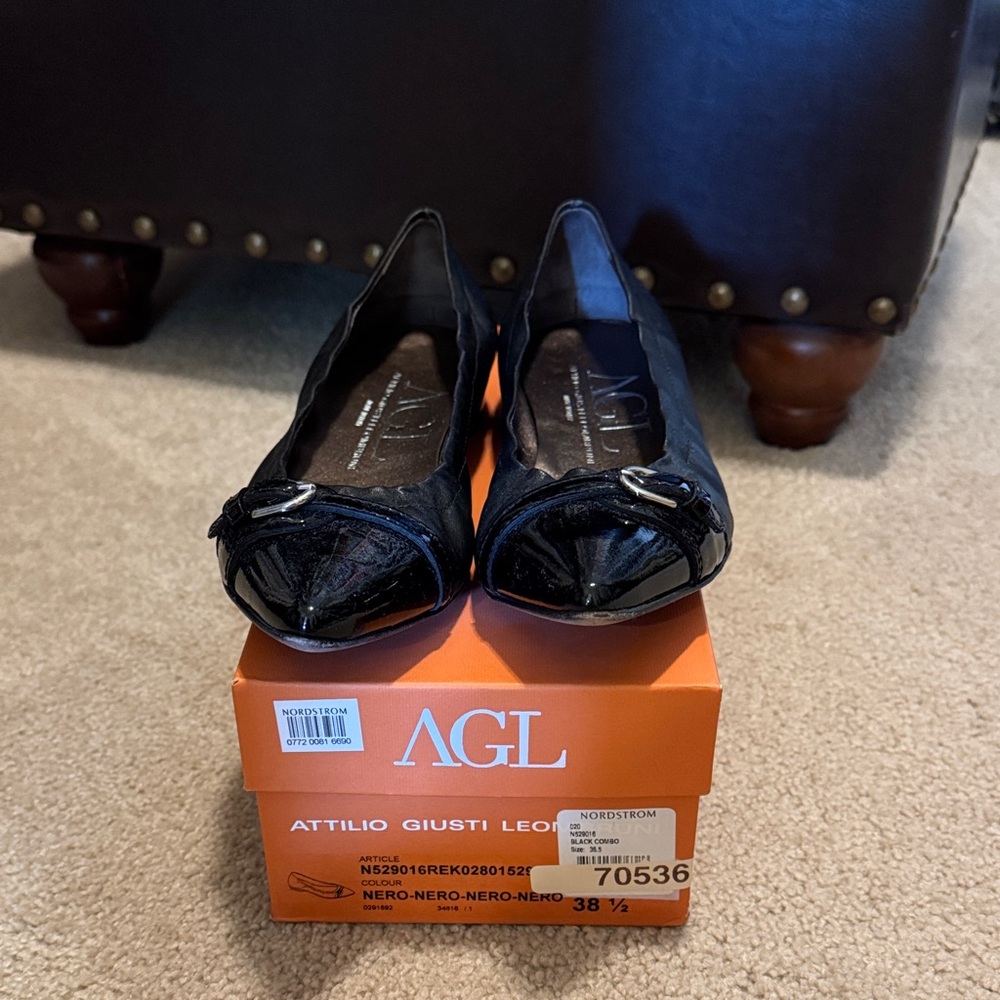 AGL Black Patent Leather Flats